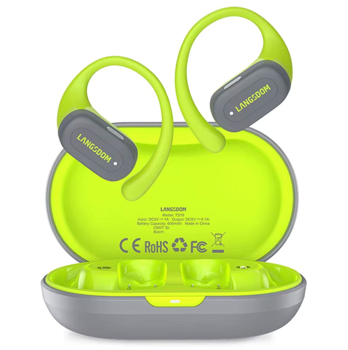 OPEN – Noise Cancelling, Wireless, Bluetooth Open Ended Sports Earphones - TS19 Black & Green