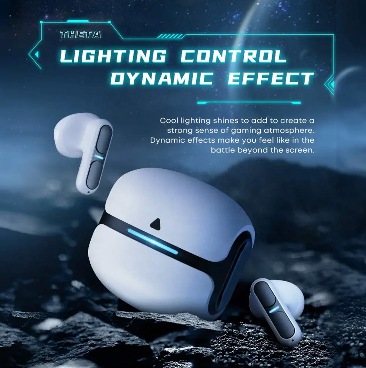THETA GAMING – Noise Cancelling, Wireless, Bluetooth, In-Ear Earbuds – TG11 White