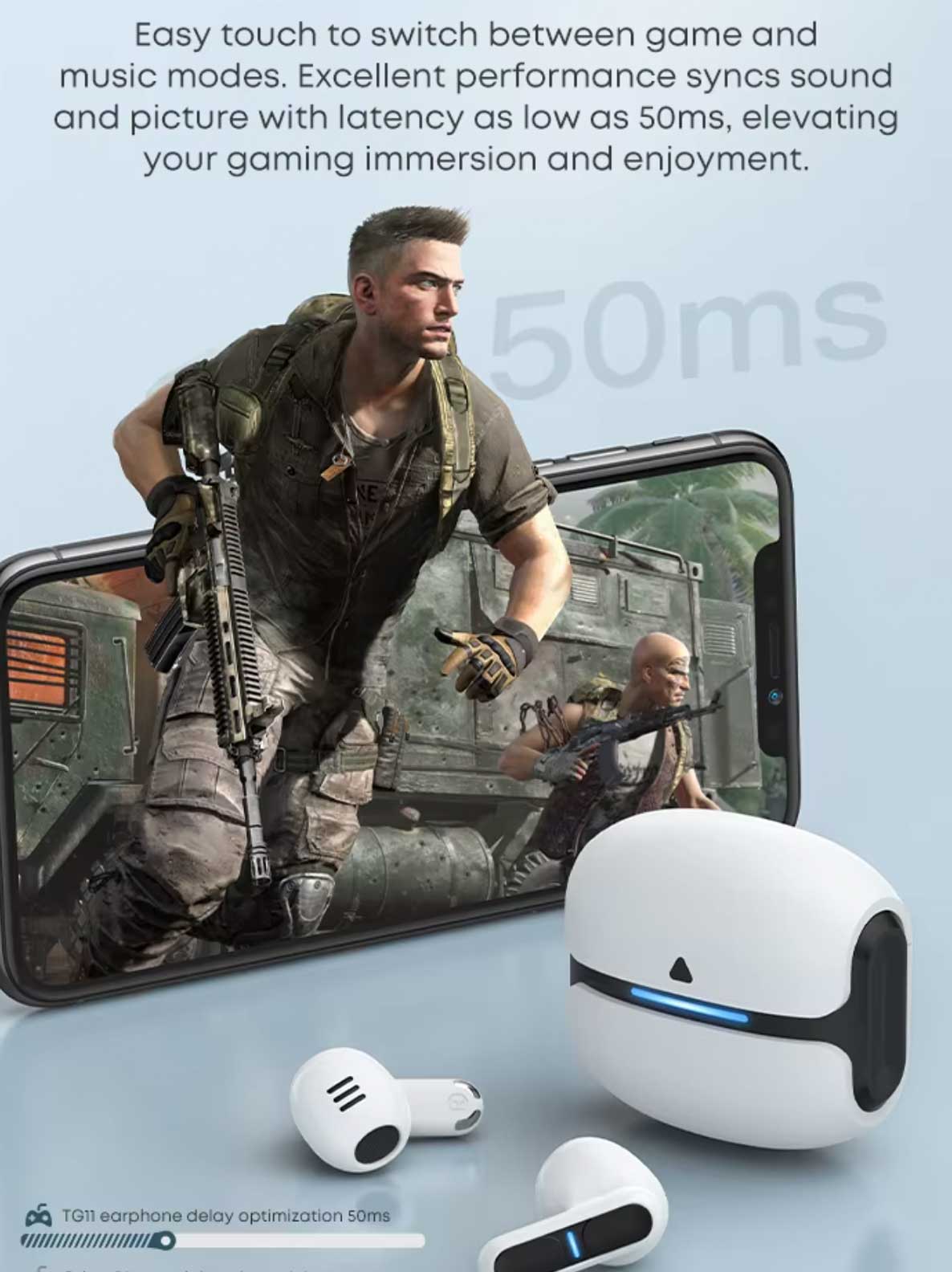 THETA GAMING – Noise Cancelling, Wireless, Bluetooth, In-Ear Earbuds – TG11 White