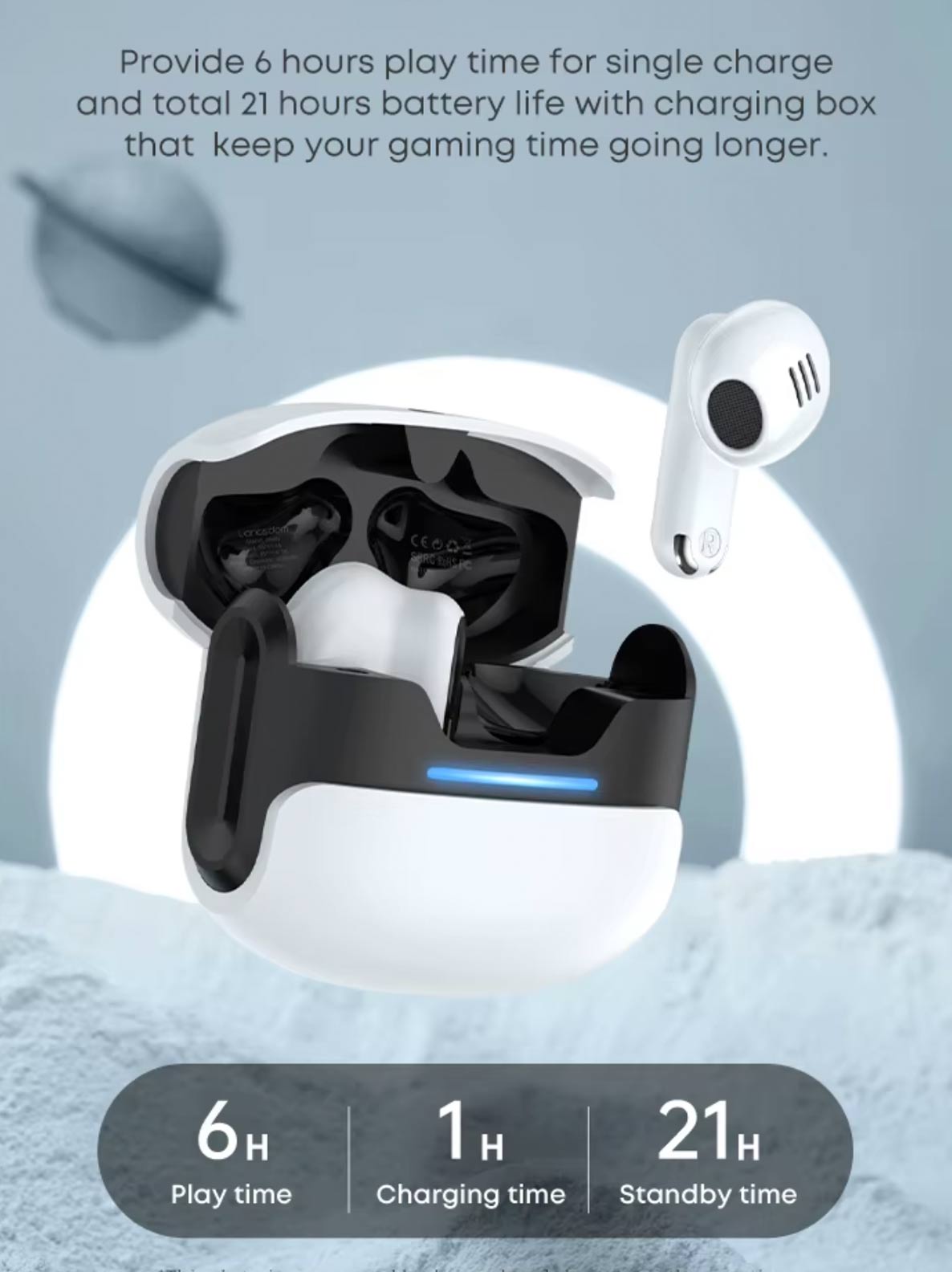 THETA GAMING – Noise Cancelling, Wireless, Bluetooth, In-Ear Earbuds – TG11 White