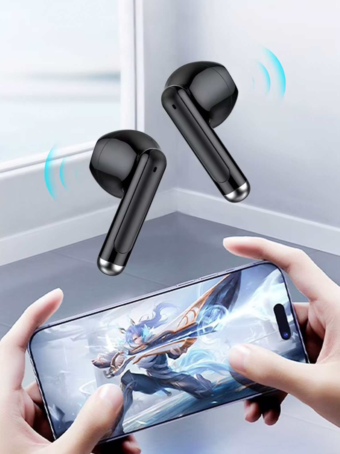 GAME PLAY Wireless Bluetooth Earbuds - TN65 Ultra Light - White and Black