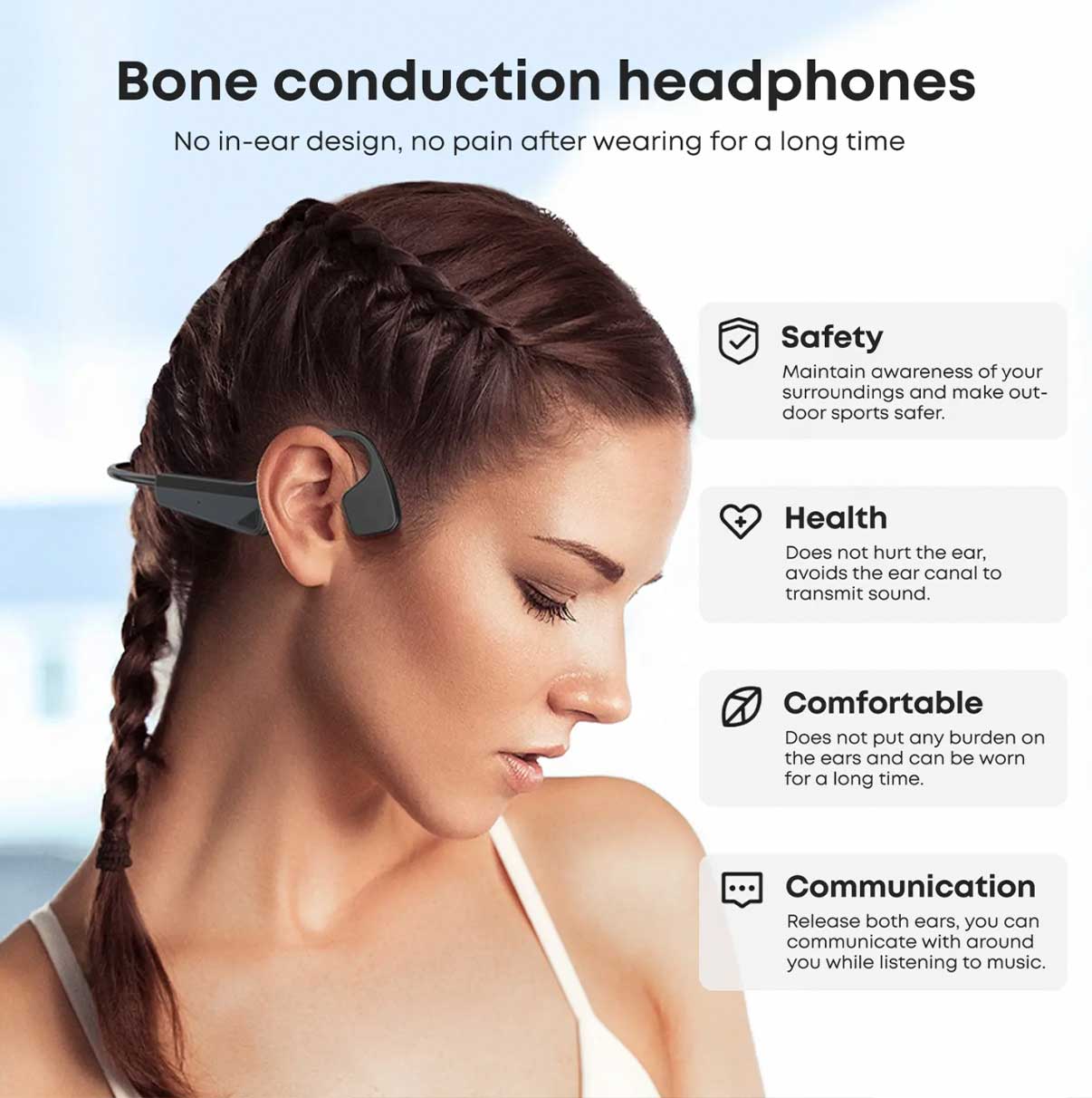 SPORT BONE CONDUCTION Wireless Bluetooth Headphones - BS17 Black